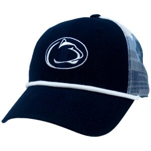 trucker hat with Penn State Athletic Logo and campus buildings on back mesh